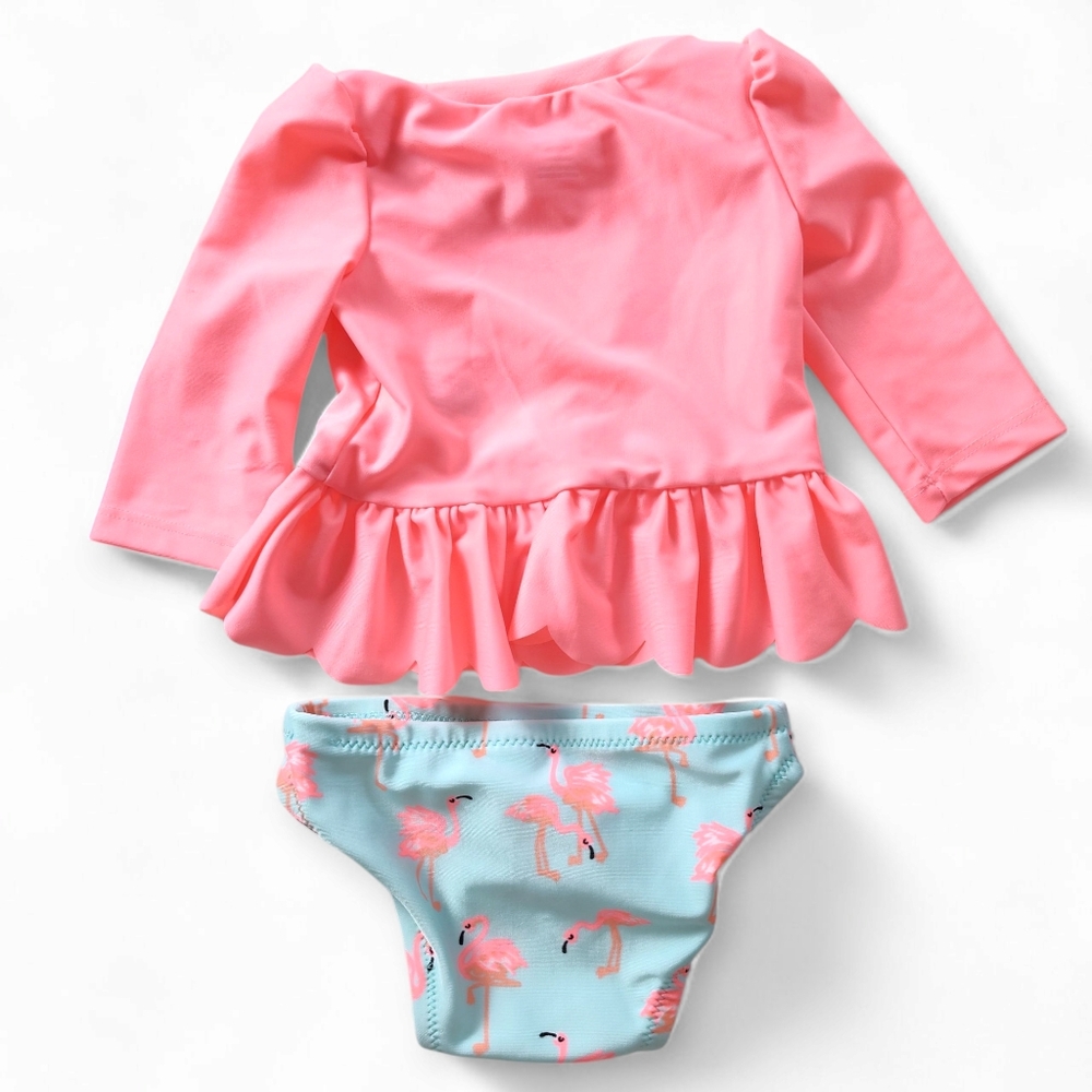 Cat & Jack Long Sleeve Flamingo Rash Guard Set Baby Girls Size 3-6 month - Picture 5 of 7